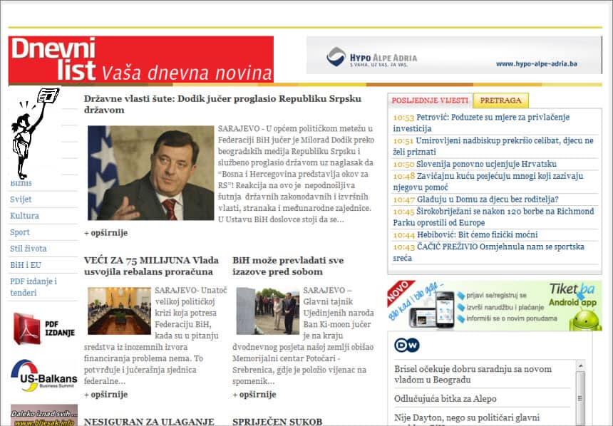 Latest World and Local News in Bosnia - Newspaper Dnevni list 