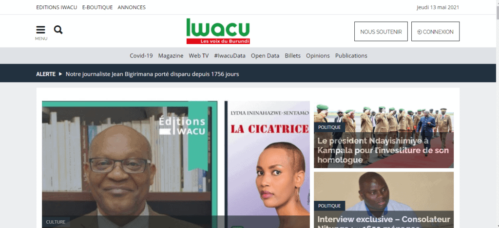 The image shows an old cover of newspapers: Iwacu. Burundi News today - noticiastoday.net